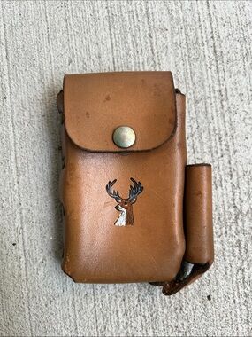 Vintage Tooled Leather Deer Tobacco Cigarette Lighter Holder Pouch W/ Belt Loop